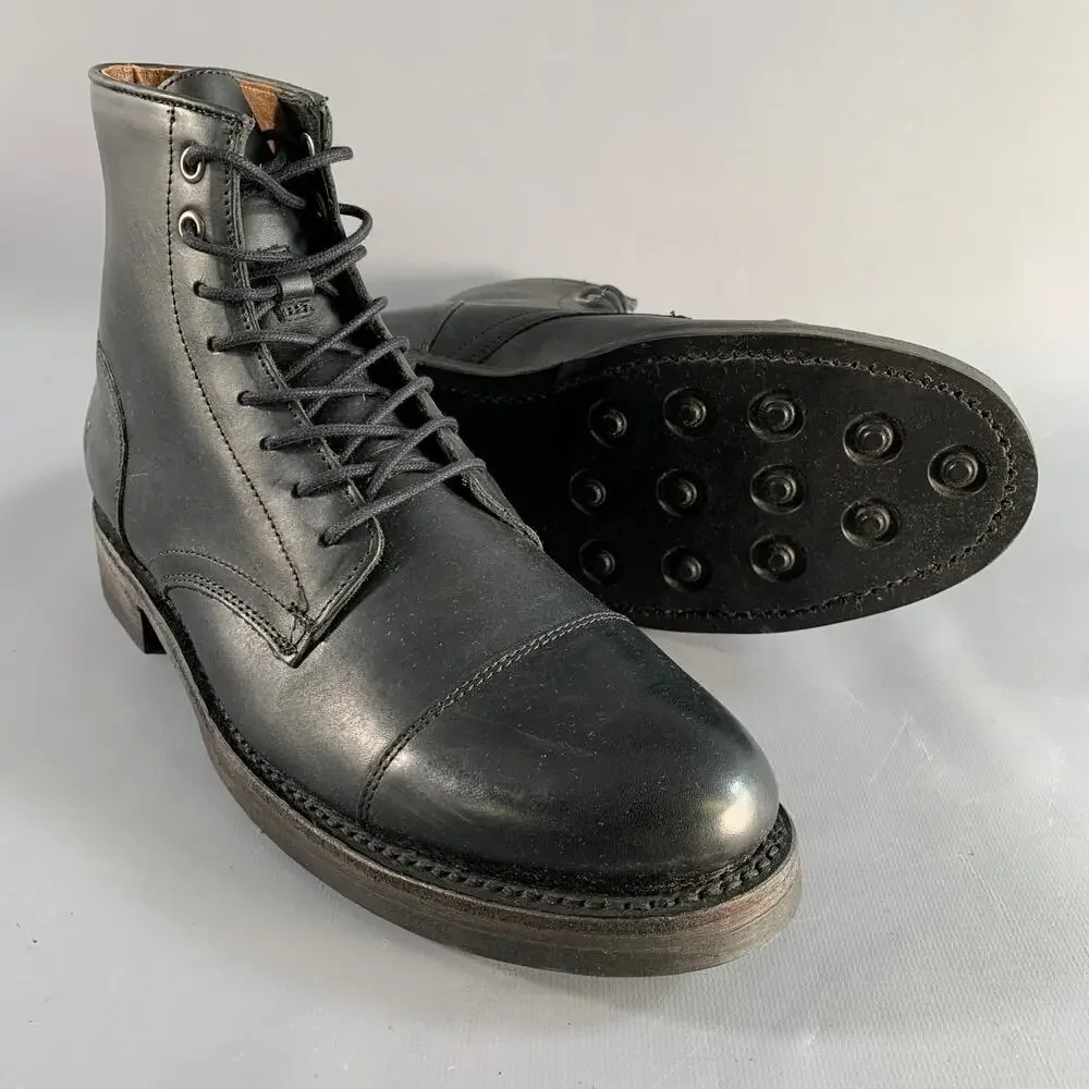 FRYE Size 8.5 Black Leather Lace Up Boots